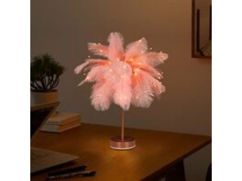  Lampe de chevet led, forme pissenlit, fil de cuivre, plume rose romantique  - Conforama B