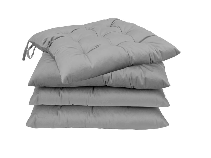  Lot de 4 coussins de chaise avec rubans – 40x40 cm, gris argenté  - Conforama A