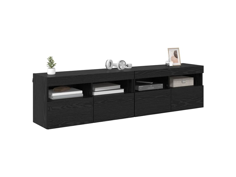  Lot de 2 meuble tv mural, meuble tv suspendu chêne noir bois d'ingénierie shl36526  - Conforama C