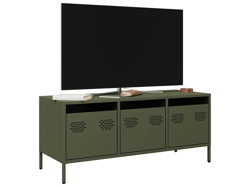  Meuble tv - banc tv - meuble de rangement vert olive 101,5x39x43,5 cm acier laminé à froid  - Conforama B