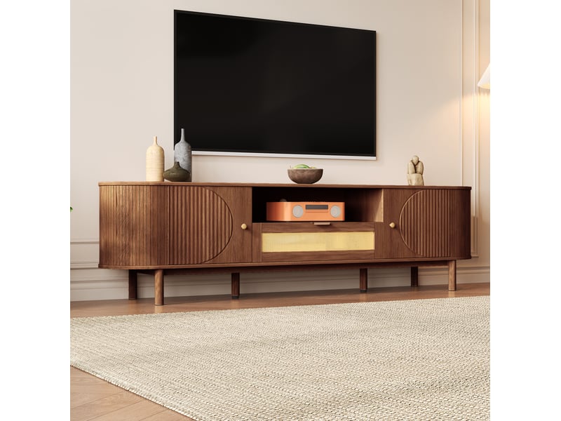  Meuble tv modenvie incurvé 175 x 36 x 51 cm mdf noyer avec rangement  - Conforama B