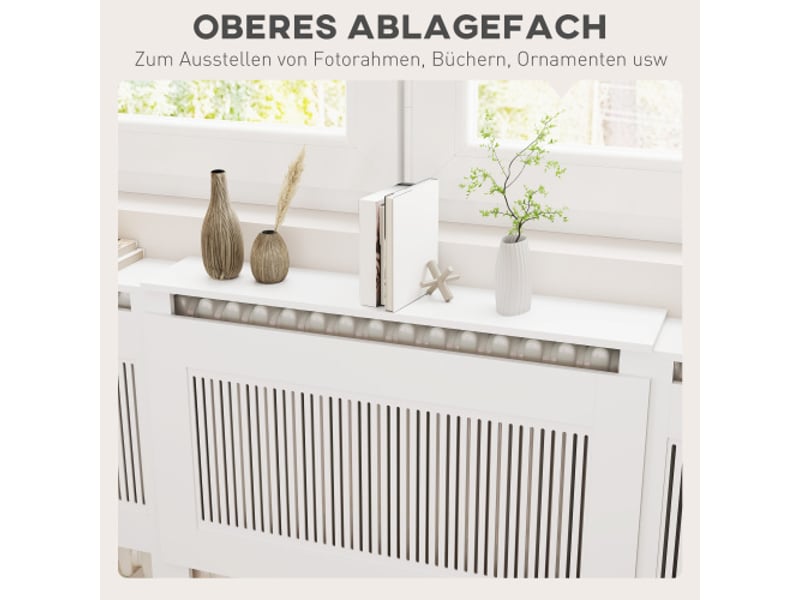  Cache-radiateur extensible avec étagère à lamelles blanc 125-201 x 19 x 81,5 cm  - Conforama D