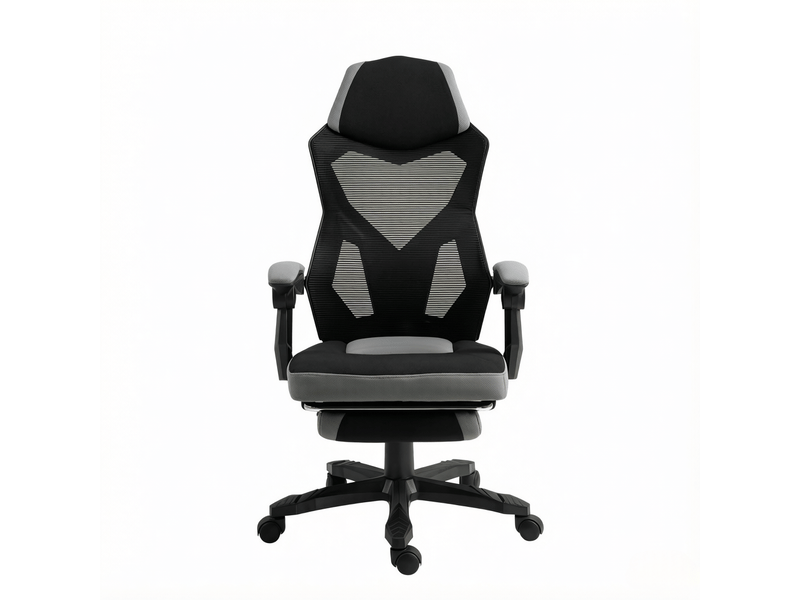  Chaise de bureau ergonomique à dossier haut inclinable avec repose-pieds pliable en maille noir et gris  - Conforama A