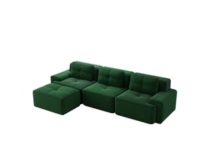 Canapé modulable d'angle 3 places avec ottoman en velours côtelé vert