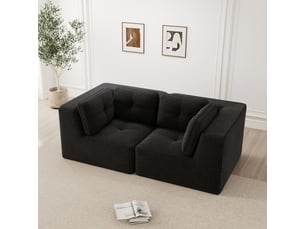 Canapé d'angle modulable 2 places en velours côtelé noir, sans montage, assise profonde, design sans cadre