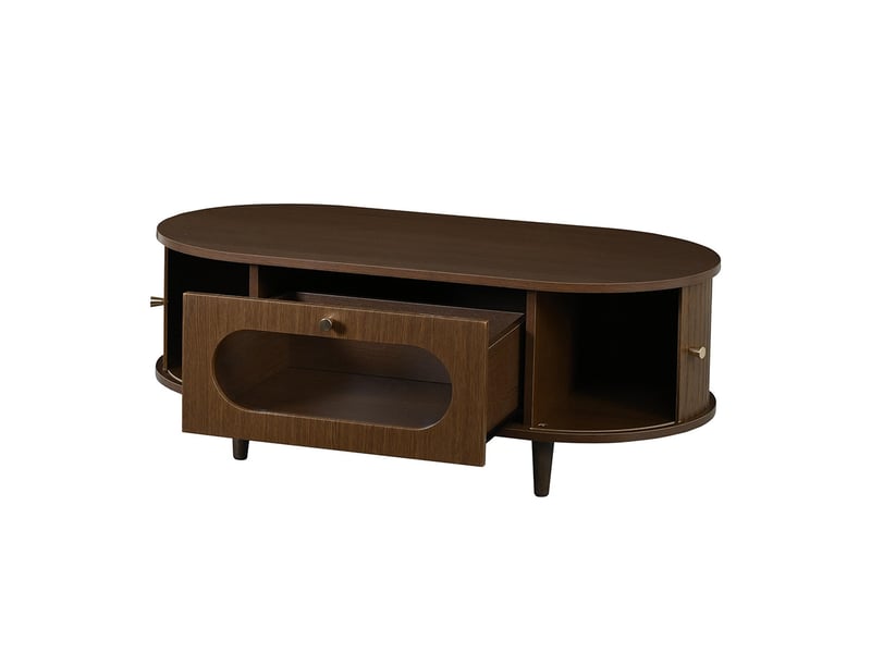 Table basse 100x50x36 cm noyer tiroir porte coulissante 4 pieds table d’appoint salon - Conforama D