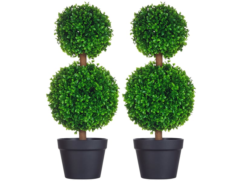  Lot de 2 arbres buis artificiel double boules avec tronc et pot inclus - hauteur 60 cm vert  - Conforama A