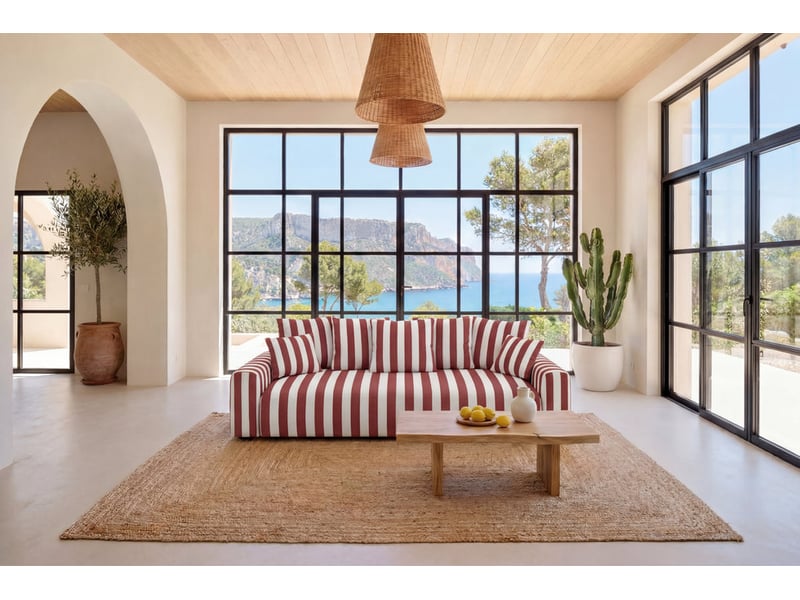 Oli - canapé droit convertible tissu rayé terracotta - Conforama B