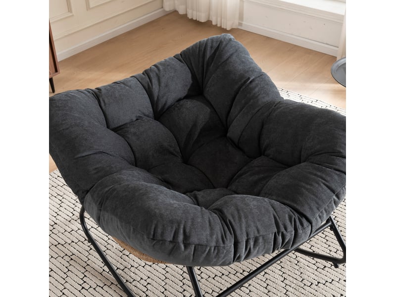  Fauteuil à bascule en chenille noir 98x102x77 cm  - Conforama E
