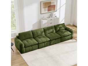 Canapé fixe, droit, modulaire, en tissu chenille, vert