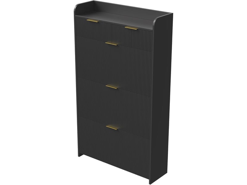  Meuble à chaussures noir avec 3 portes abattantes et 2 tiroirs, panneau ondulé, 77 x 24 x 133 cm  - Conforama A