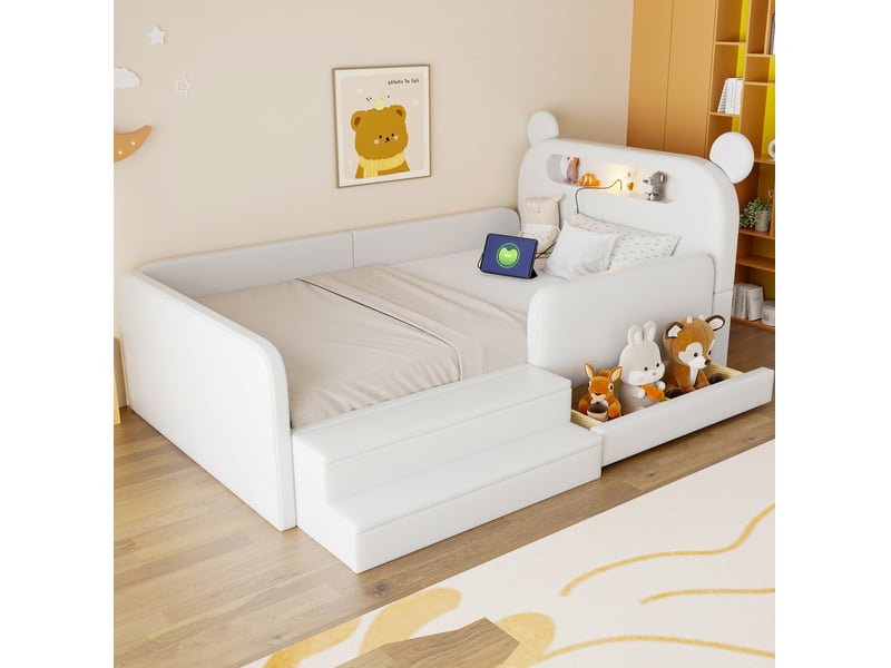 Lit enfant 90x200 ours avec rangement, veilleuse et usb evryae - Conforama B