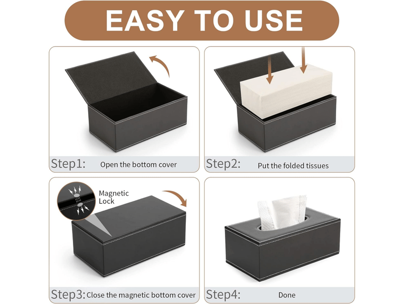  Boîte à mouchoir rectangulaire en cuir ( noir )grande boîte à mouchoirs - motif épingle noire boîte en papier tendance  - Conforama D