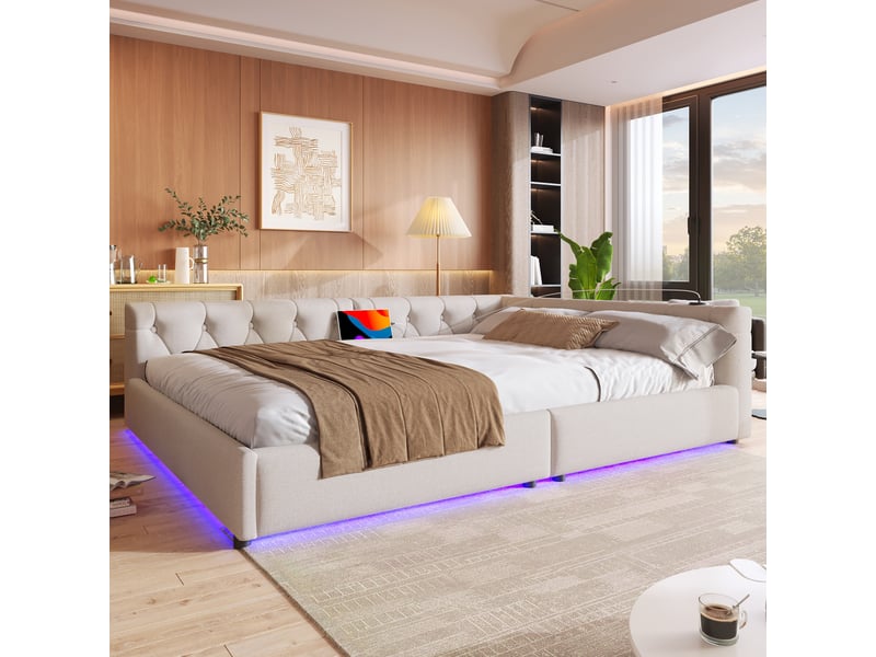  Lit convertible en lin beige 140x200 cm  - Conforama E