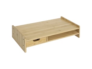 Support d'écran avec tiroir et compartiment en bambou naturel 49 x 25.5 x 11.5 cm