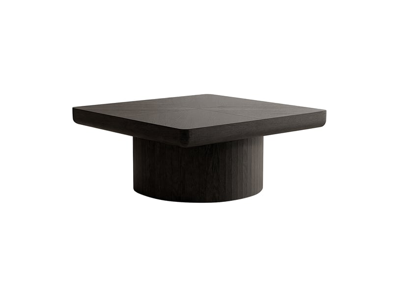 Table basse carrée à plateau en placage de bois, base cylindrique en bois et mdf noir  - Conforama A
