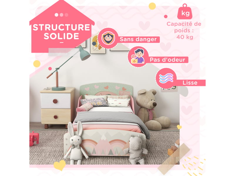  Lit pour enfant 3-6 ans avec barrières de sécurité et motifs sommier à lattes inclus - rose dim. 77 x 143 x 60 cm  - Conforama R