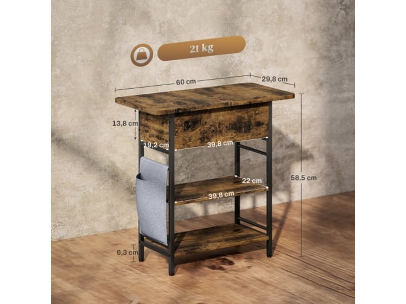  Table de chevet 2 niveaux marron rustique avec prises, usb et rangement 60x29,8x58,5 cm  - Conforama C