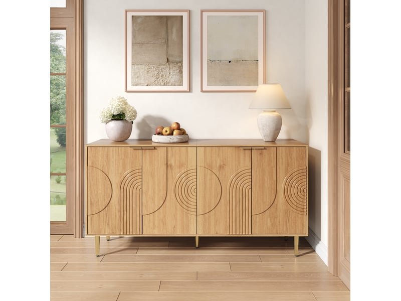 Buffet 140x40x72 cm à 4 portes avec étagères réglables en mdf coloris naturel - Conforama C