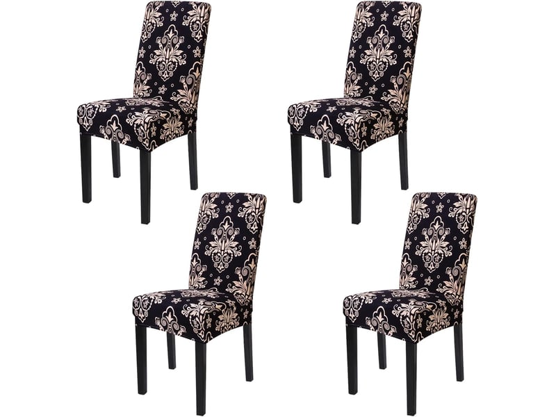  Lot de 4 housses de chaise lavables et amovibles – fleurs noires, restaurant et maison  - Conforama A