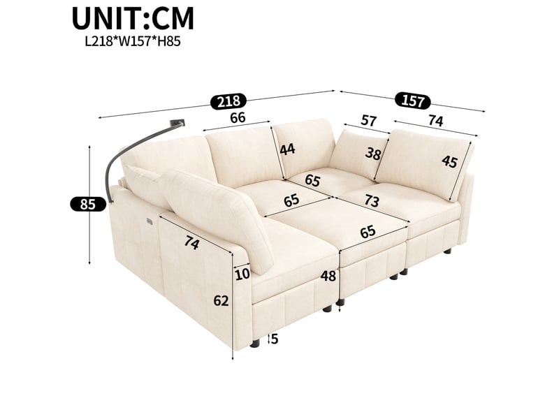  Canapé d’angle modulable 6 places 218x157x85 cm en chenille beige  - Conforama C
