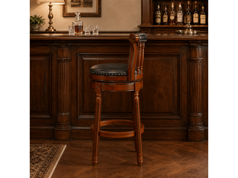  Tabouret de bar pivotant à 360° avec dossier en cuir véritable et bois  - Conforama B