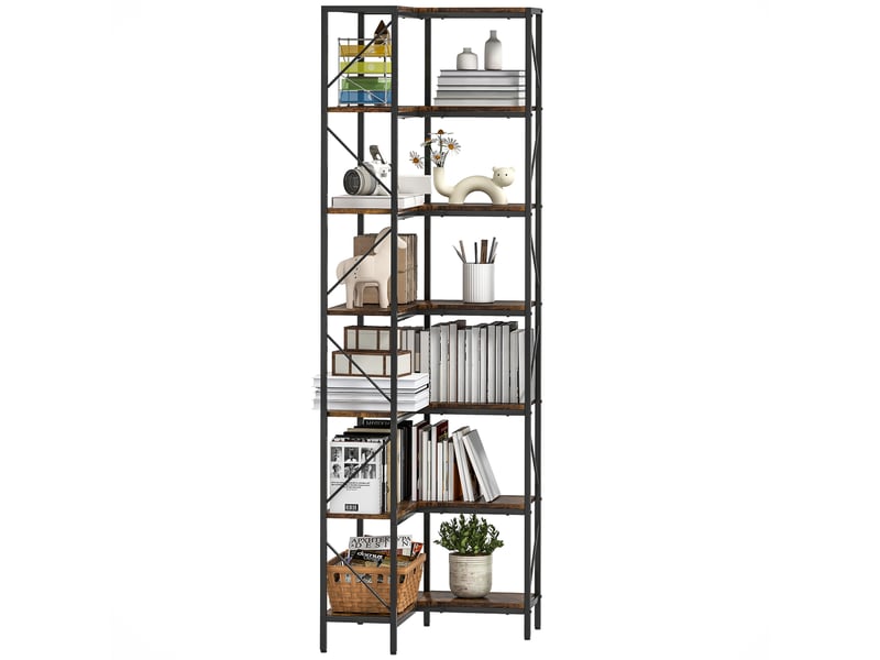  Bibliothèque d'angle industrielle à 7 niveaux, bois et acier, 60 x 60 x 198 cm, marron rustique  - Conforama A