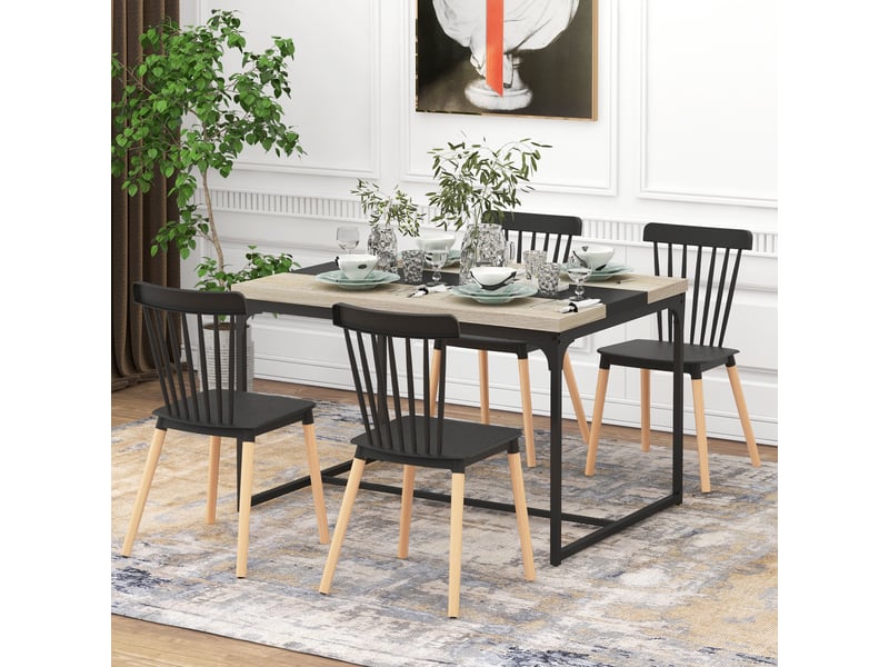  Lot de 4 chaises style scandinave dossier haut assise en polypropylène pieds en hêtre noir 48 x 52,5 x 83 cm  - Conforama W