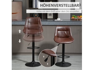 Lot de 2 tabourets de bar réglables en hauteur, avec dossier, pivotants en cuir synthétique marron style vintage, idéaux pour cuisine et bar