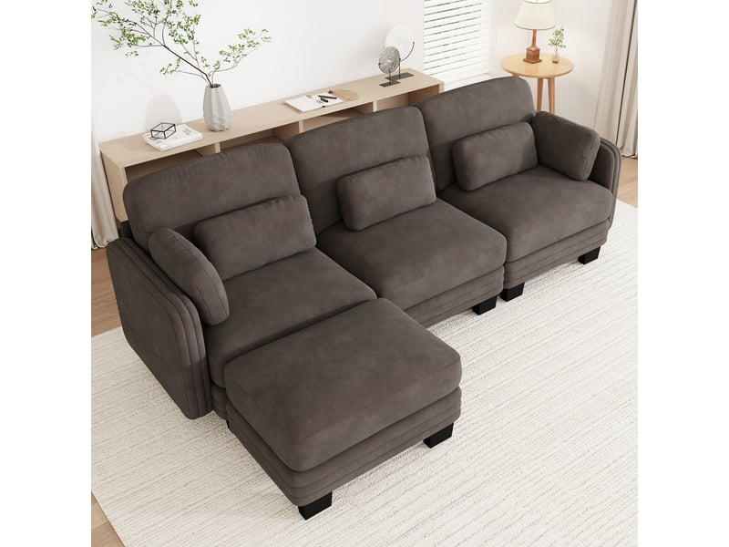 Canapé d'angle moderne ,3 places, coussins lombaires et d'accoudoir inclus ,253x143x88cm,marron - Conforama D
