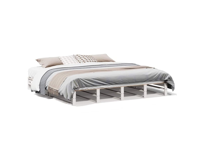  Lit double- lit adulte -  cadre de lit sans matelas blanc 200x200 cm bois massif de pin  - Conforama A