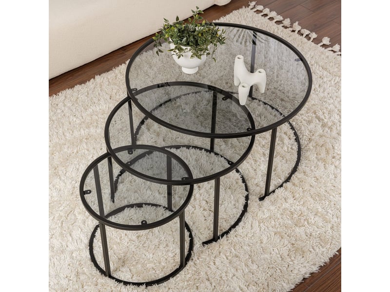 Ensemble de tables basses en verre trempé aurum tris - noir  - Conforama E