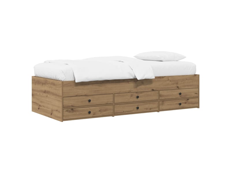  Lit simple- lit adulte -  cadre de lit avec rangement chêne artisanal 80 x 200 cm  - Conforama A