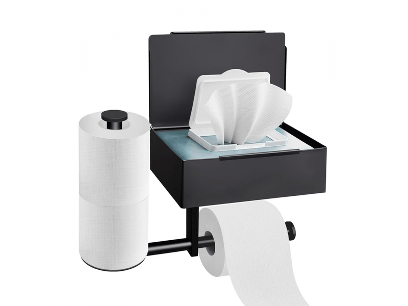  Porte-papier toilette noir, auto-adhésif ou à percer, en acier inoxydable, porte-papier toilette mural pour salle de bain  - Conforama A