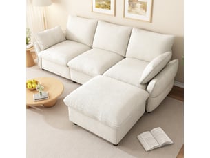 Canapé d'angle compressé réversible fixe <strong></strong> <strong>Fay Lum</strong> 3 places Velours côtelé beige