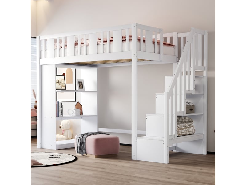  Lit mezzanine 90x200cm coloris blanc pin lit enfant blanc - Conforama B
