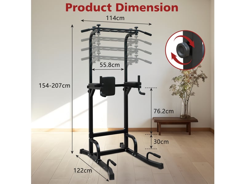  Tour de musculation multifonction noire en métal réglable, pour tractions, dips et entraînement à domicile  - Conforama C