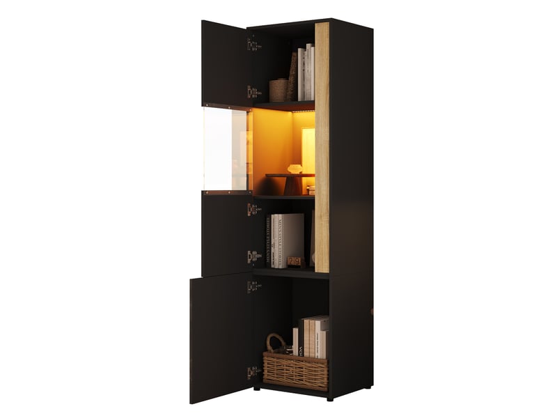  Vitrine haute 50x40x179 cm avec led réglable noir et bois naturel  - Conforama A