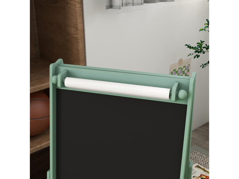  Tableau chevalet enfant ardoise double face tableau à craie rouleau papier 2 paniers vert 54 x 46,5 x 93 cm  - Conforama W