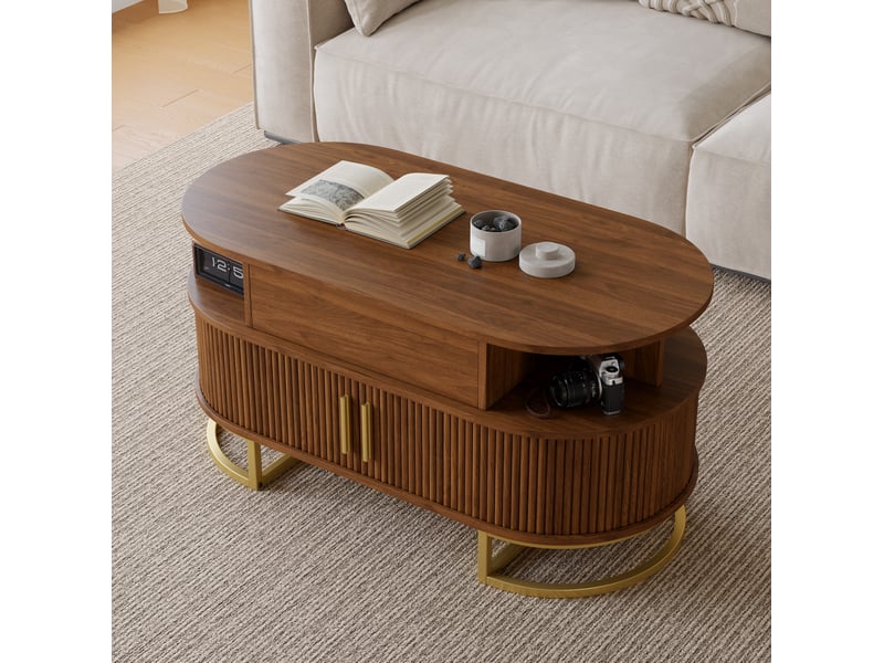  Table basse ovale à plateau relevable avec rangement 100 x 50 cm evryae  - Conforama D