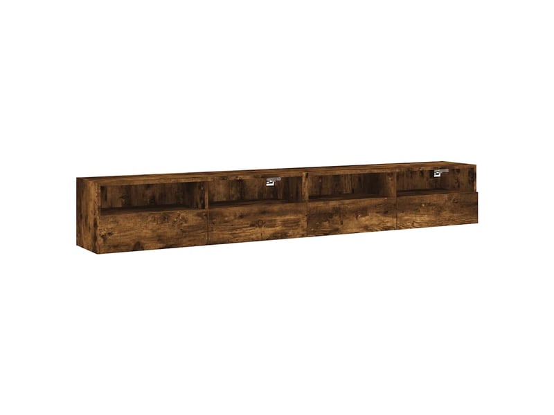  Lot de 2 meuble tv mural, meuble tv suspendu chêne fumé 100x30x30cm bois d'ingénierie  - Conforama A