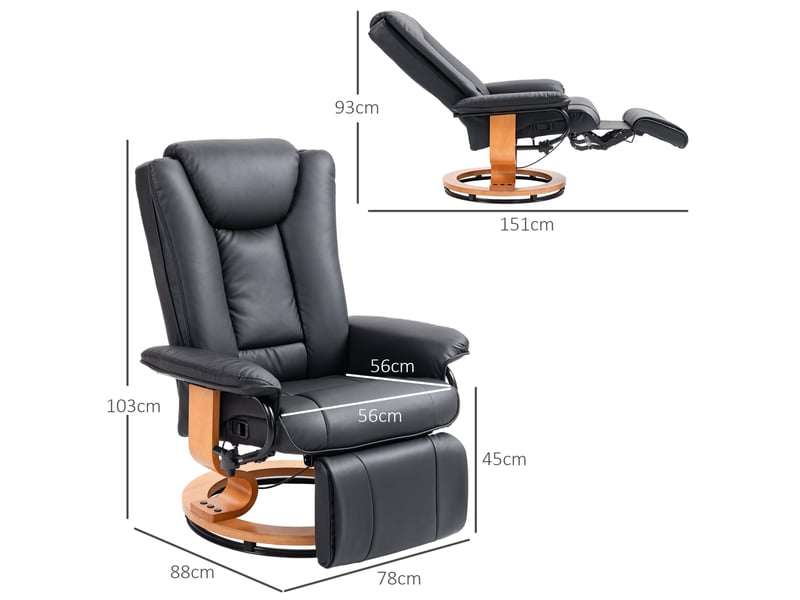  Fauteuil relax pivotant avec dossier inclinable et repose-pieds, en cuir synthétique noir pour salon  - Conforama C