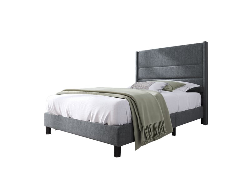  Modenvie lit simple capitonné 90x200 cm - tête de lit rembourrée, sommier inclus - gris foncé  - Conforama A