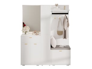 Ensemble vestiaire d’entrée avec miroir et rangement 150x36x180 cm blanc