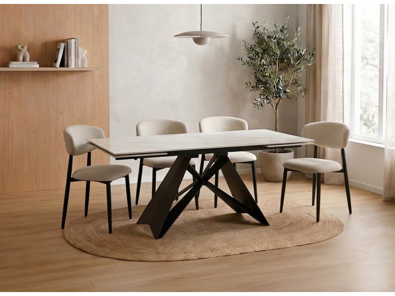  Table à manger extensible en métal noir avec plateau en céramique blanc 160-240 cm helsinki DT8001-BLA-NOI - Conforama B