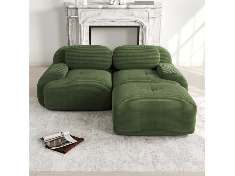  Canapé d'angle modenvie modulable 2 places 208 x 178 x 70 cm sans cadre en velours côtelé vert  - Conforama D