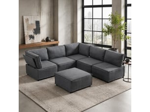 Canapé d’angle modulable convertible en lit - lpospi - assise mousse et ressorts, contreplaqué, tissu gris foncé