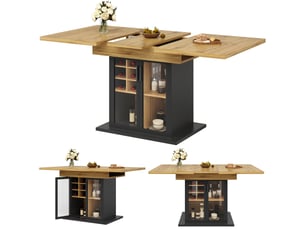 Table de cuisine rectangulaire avec allonge noir+naturel - 80x110-140max.cm mdf
