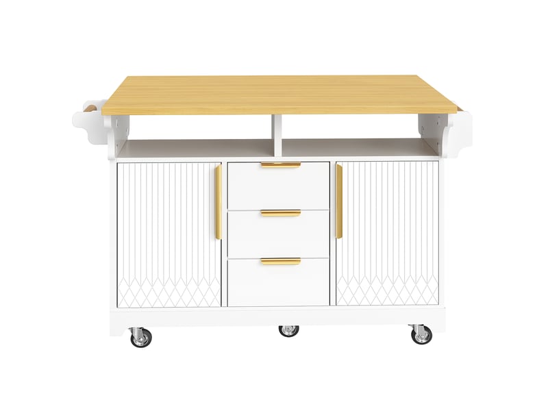  Îlot de cuisine multifonction avec table extensible, tiroirs, rangements et roulettes  - Conforama A