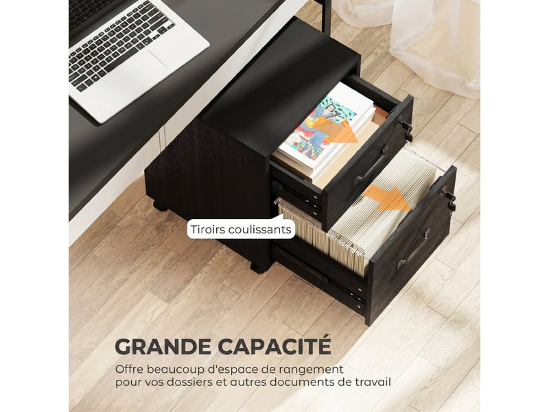  Caisson de bureau mobile à 2 tiroirs sur roulettes noir 40 x 40 x 54,1 cm  - Conforama D